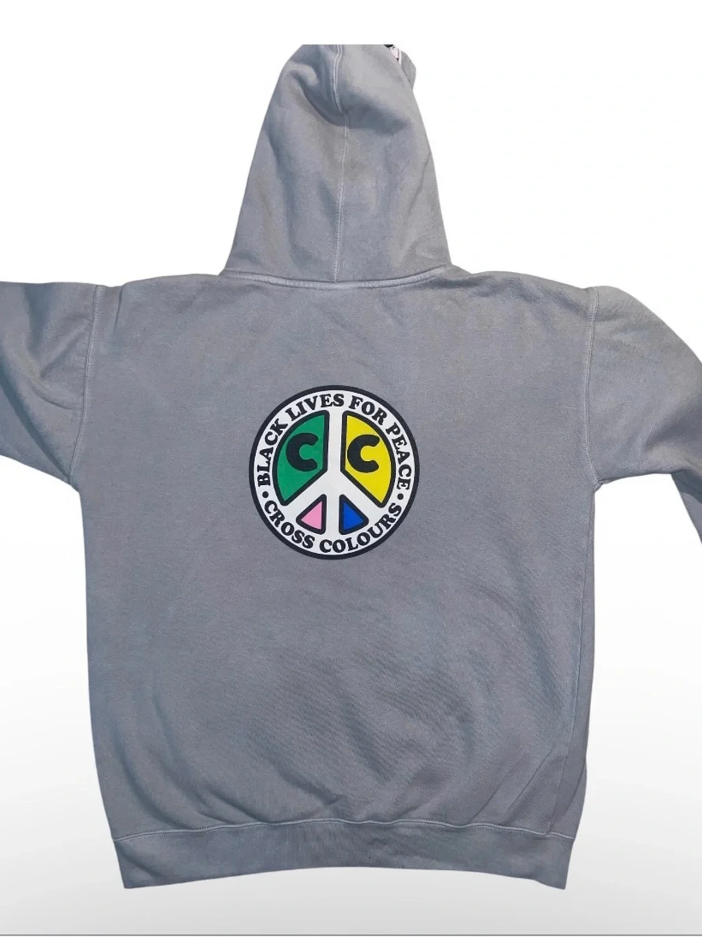 Cross Colour Men's Light Gray Hoodie with Peace Patch Size M